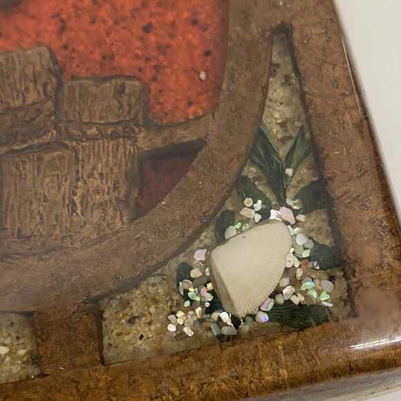 Lucite Acrylic Retro Mid Century Seagull Trivet Square 5 1/4" Seashells Sand Vtg - Picture 4 of 11